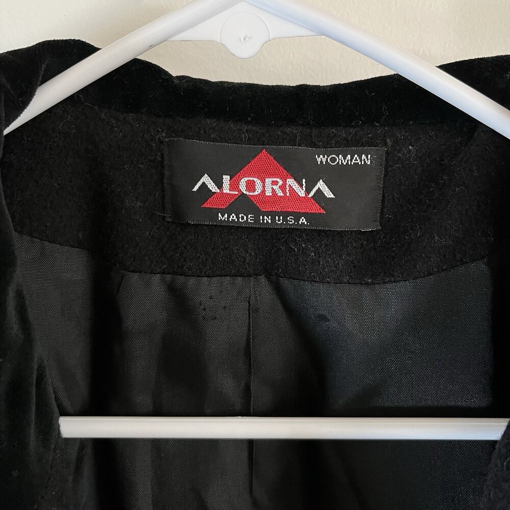 Alorna Wool Blend Double Breasted Longline Trench Coat VTG Black Velvet Collar - Picture 5 of 13